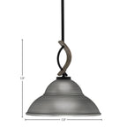 Monterey One Light Mini Pendant in Matte Black & Painted Distressed Wood-look Metal with 13" Brushed Nickel Double Bubble Metal Shade Shade