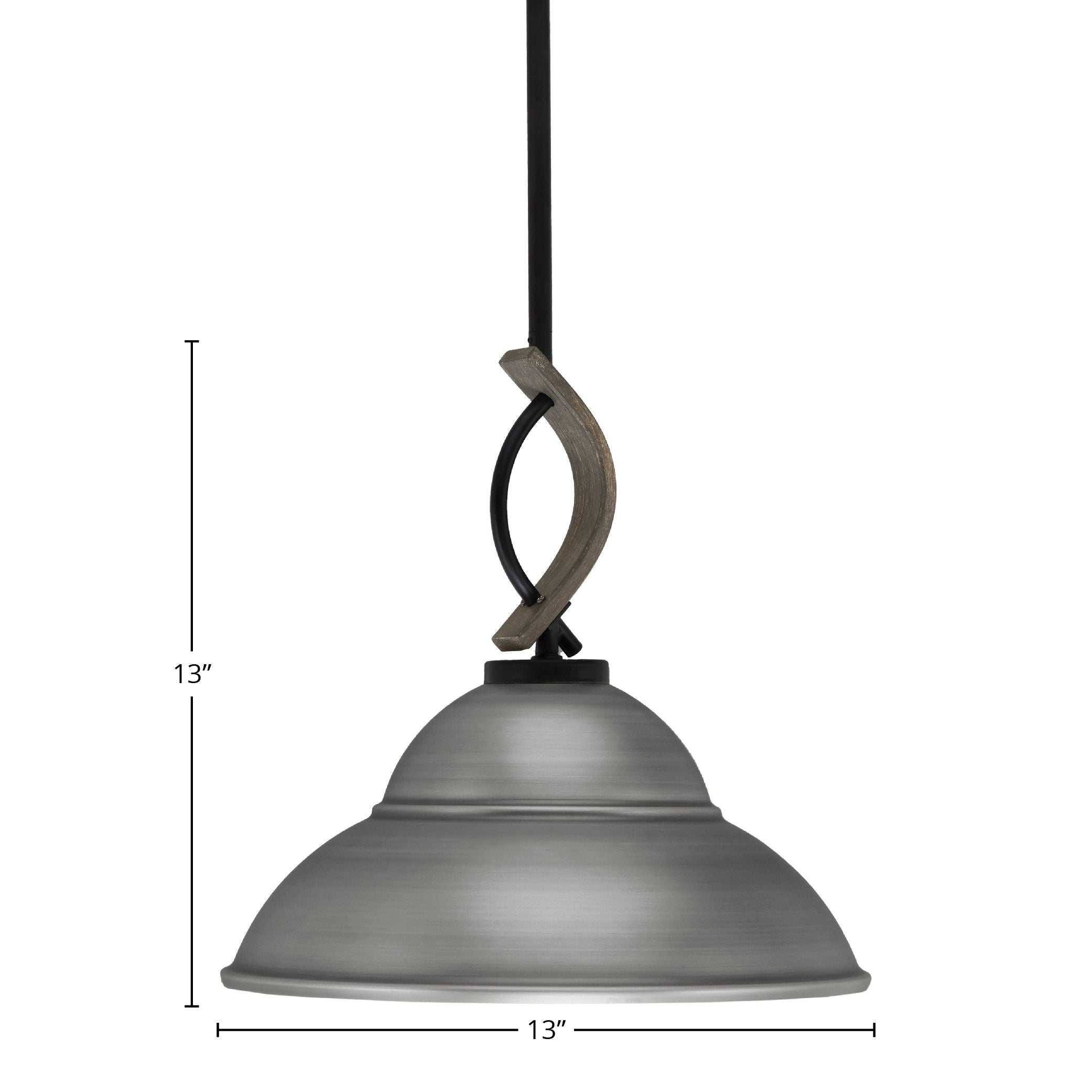 Monterey One Light Mini Pendant in Matte Black & Painted Distressed Wood-look Metal with 13" Brushed Nickel Double Bubble Metal Shade Shade