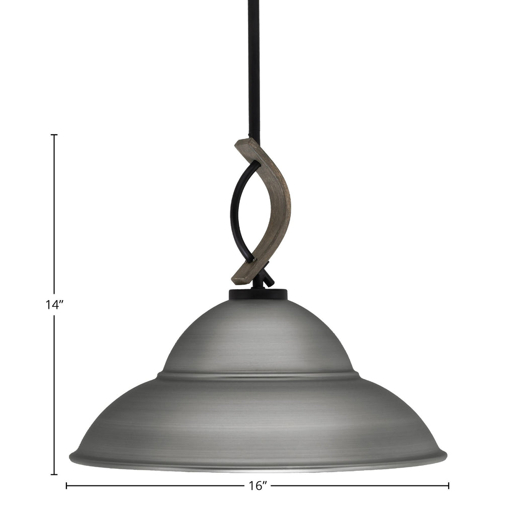 Monterey One Light Mini Pendant in Matte Black & Painted Distressed Wood-look Metal with 16" Brushed Nickel Double Bubble Metal Shade Shade