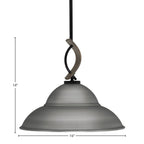 Monterey One Light Mini Pendant in Matte Black & Painted Distressed Wood-look Metal with 16" Brushed Nickel Double Bubble Metal Shade Shade
