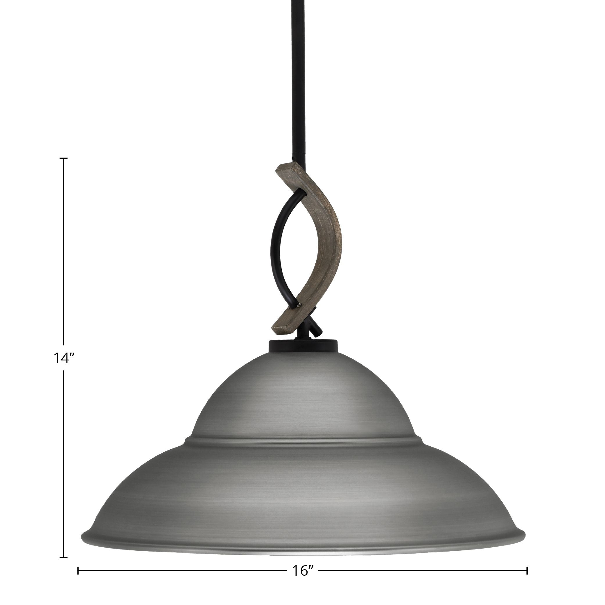 Monterey One Light Mini Pendant in Matte Black & Painted Distressed Wood-look Metal with 16" Brushed Nickel Double Bubble Metal Shade Shade