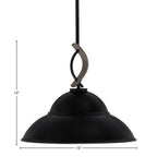 Monterey One Light Mini Pendant in Matte Black & Painted Distressed Wood-look Metal with 16" Matte Black Double Bubble Metal Shade Shade