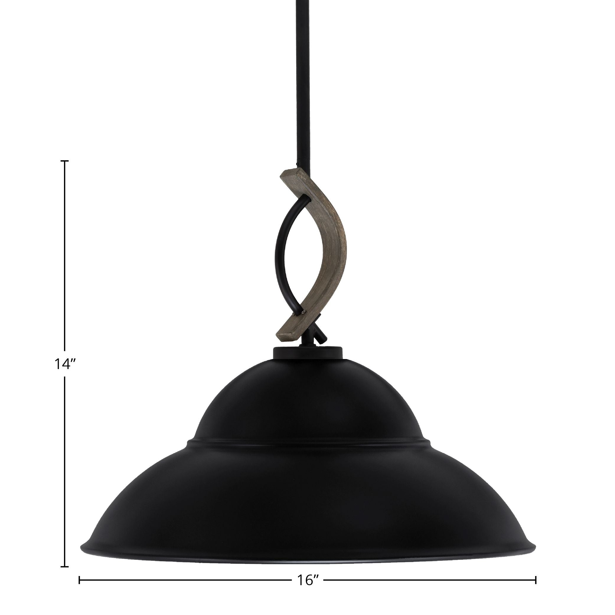 Monterey One Light Mini Pendant in Matte Black & Painted Distressed Wood-look Metal with 16" Matte Black Double Bubble Metal Shade Shade