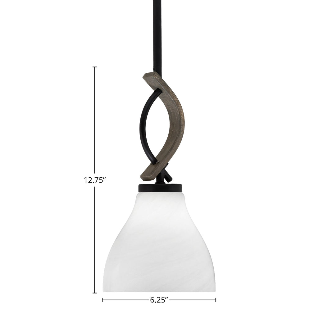 Monterey One Light Mini Pendant in Matte Black & Painted Distressed Wood-look Metal with 25" White Marble Shade