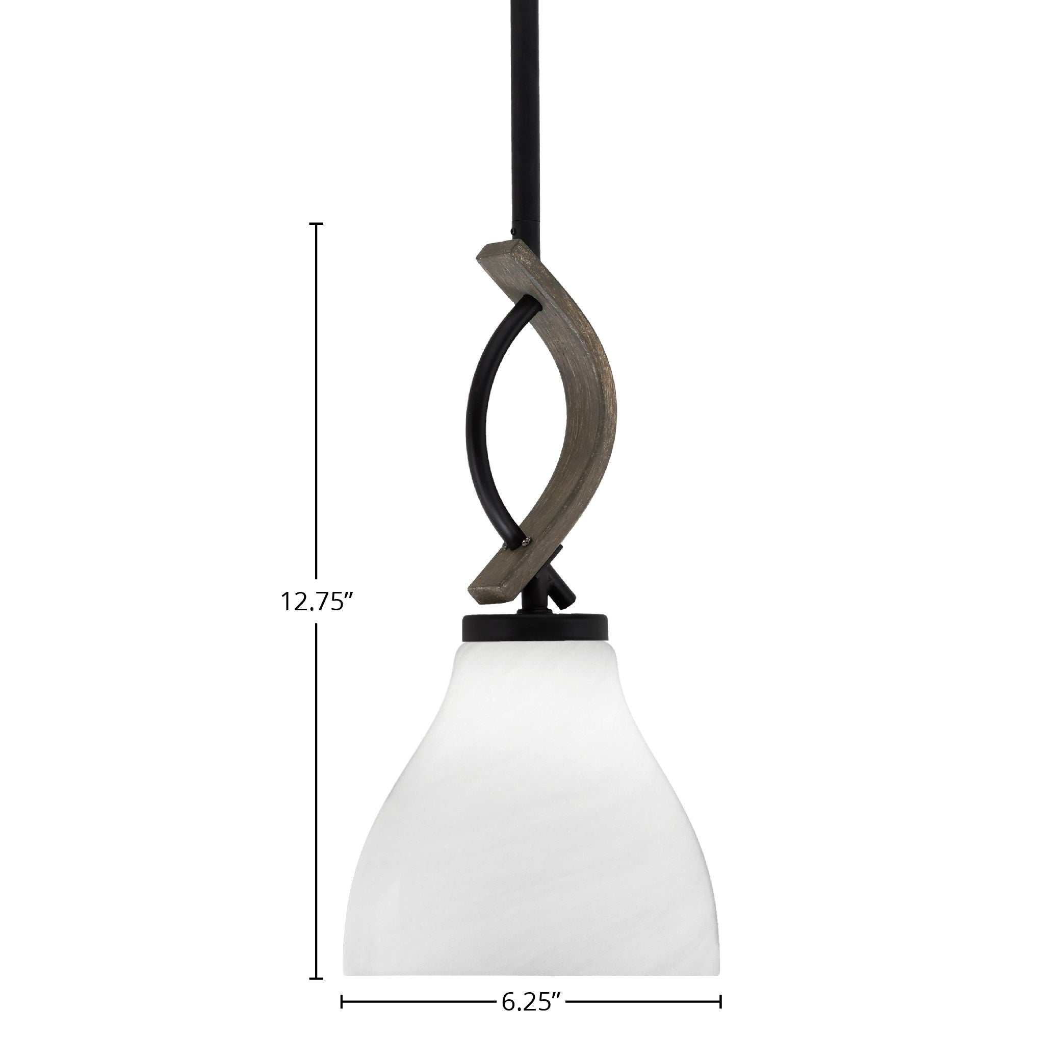 Monterey One Light Mini Pendant in Matte Black & Painted Distressed Wood-look Metal with 25" White Marble Shade