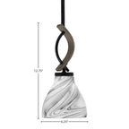Monterey One Light Mini Pendant in Matte Black & Painted Distressed Wood-look Metal with 25" Onyx Swirl Shade