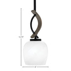 Monterey One Light Mini Pendant in Matte Black & Painted Distressed Wood-look Metal with 6" White Marble Shade