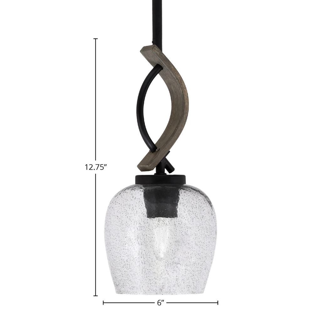 Monterey One Light Mini Pendant in Matte Black & Painted Distressed Wood-look Metal with 6" Smoke Bubble Shade