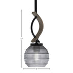 Monterey One Light Mini Pendant in Matte Black & Painted Distressed Wood-look Metal with 6" Smoke Ribbed Shade