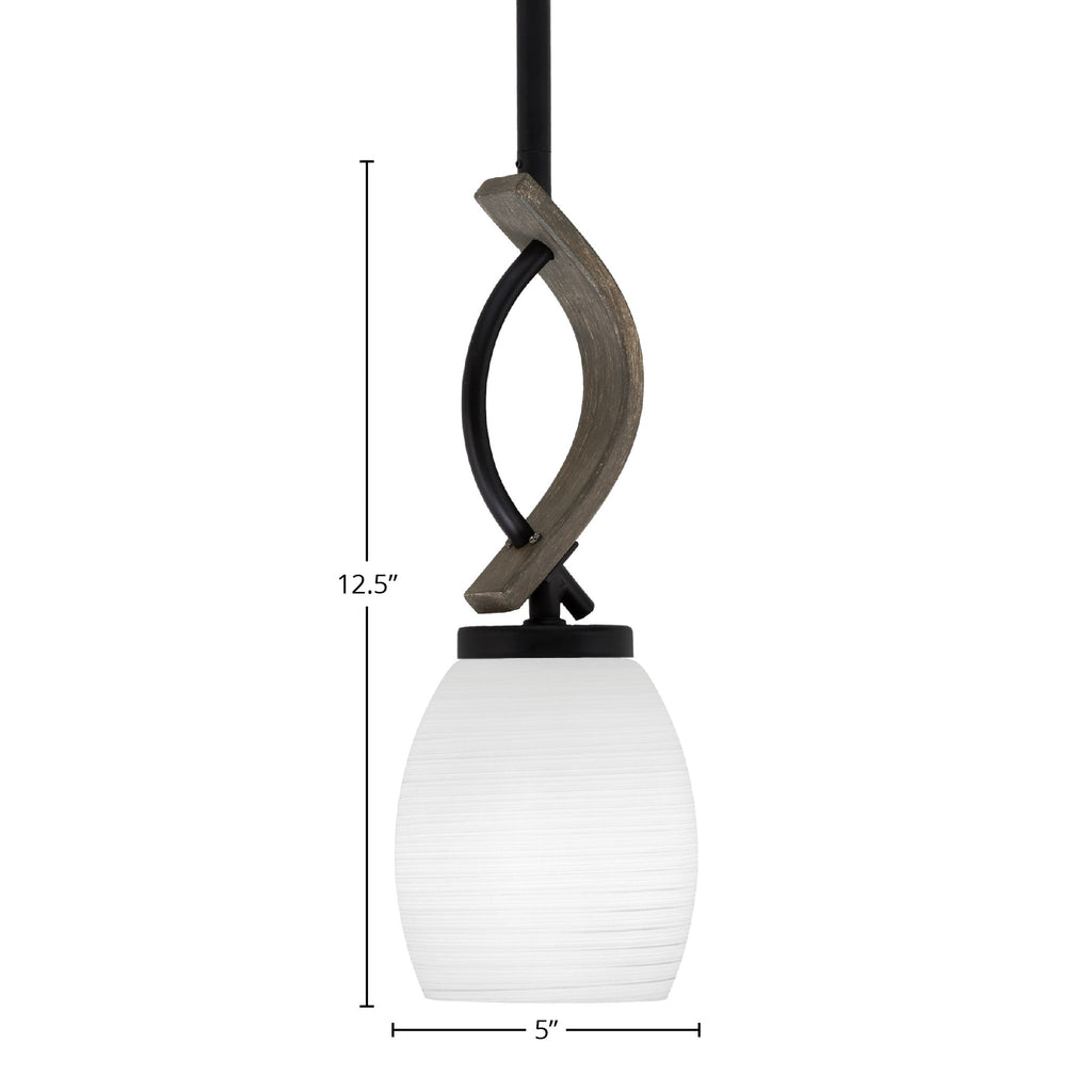 Monterey One Light Mini Pendant in Matte Black & Painted Distressed Wood-look Metal with 5" White Linen Shade