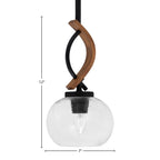 Monterey One Light Mini Pendant in Matte Black & Painted Wood-look Metal with 7" Clear Bubble Shade