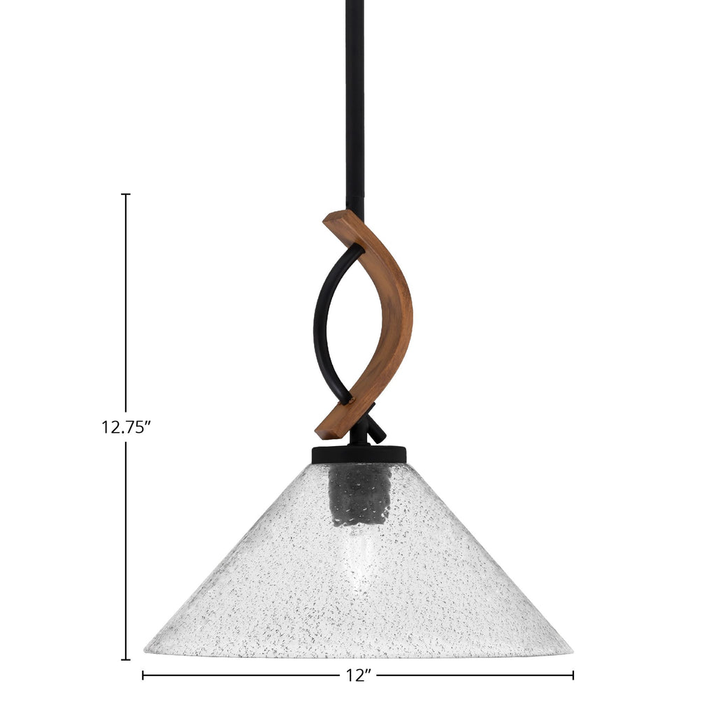 Monterey One Light Mini Pendant in Matte Black & Painted Wood-look Metal with 12" Smoke Bubble Shade