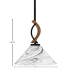 Monterey One Light Mini Pendant in Matte Black & Painted Wood-look Metal with 12" Onyx Swirl Shade