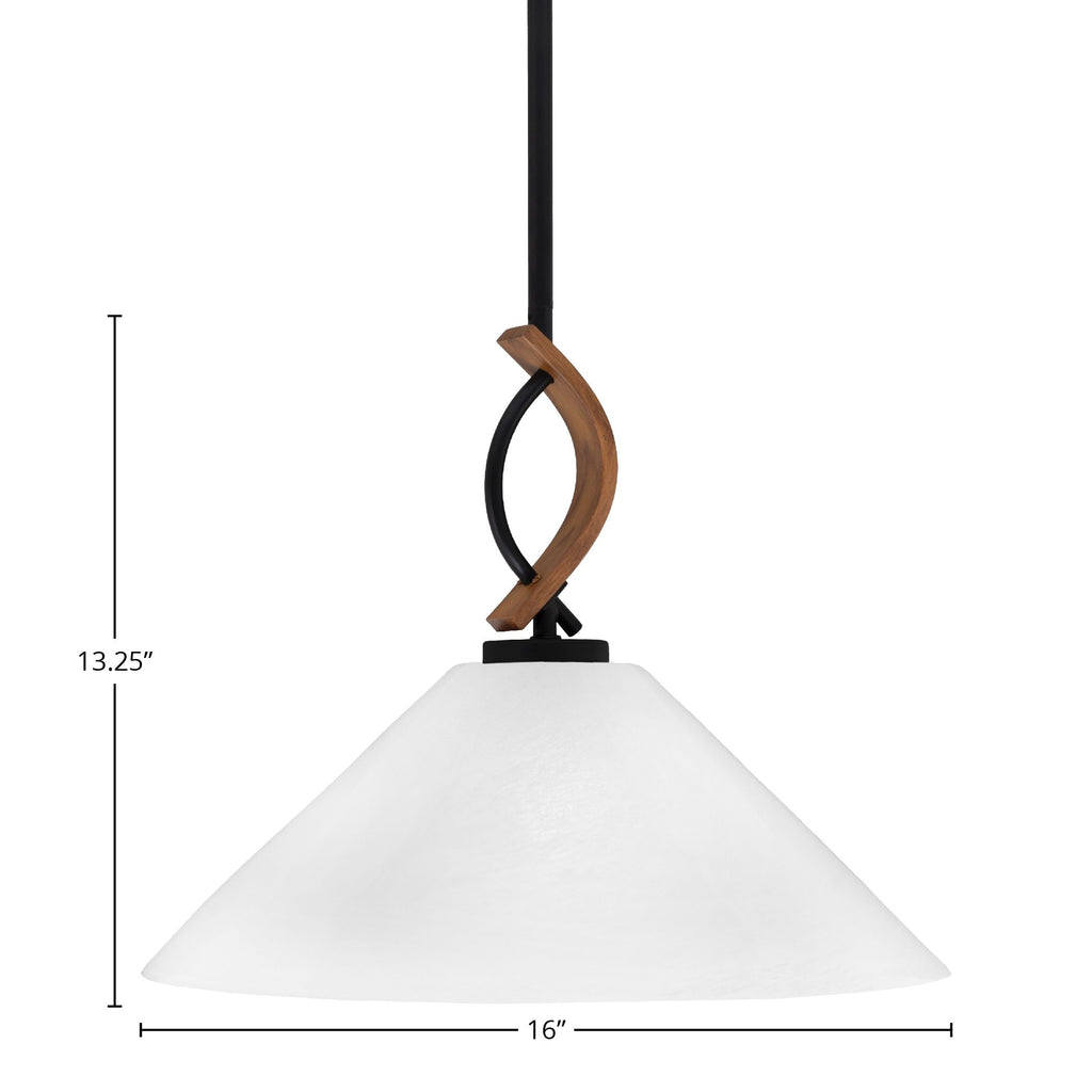 Monterey One Light Mini Pendant in Matte Black & Painted Wood-look Metal with 16" White Marble Shade
