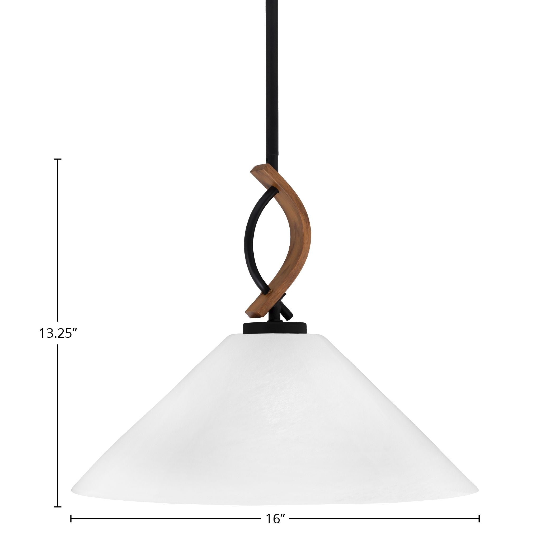 Monterey One Light Mini Pendant in Matte Black & Painted Wood-look Metal with 16" White Marble Shade