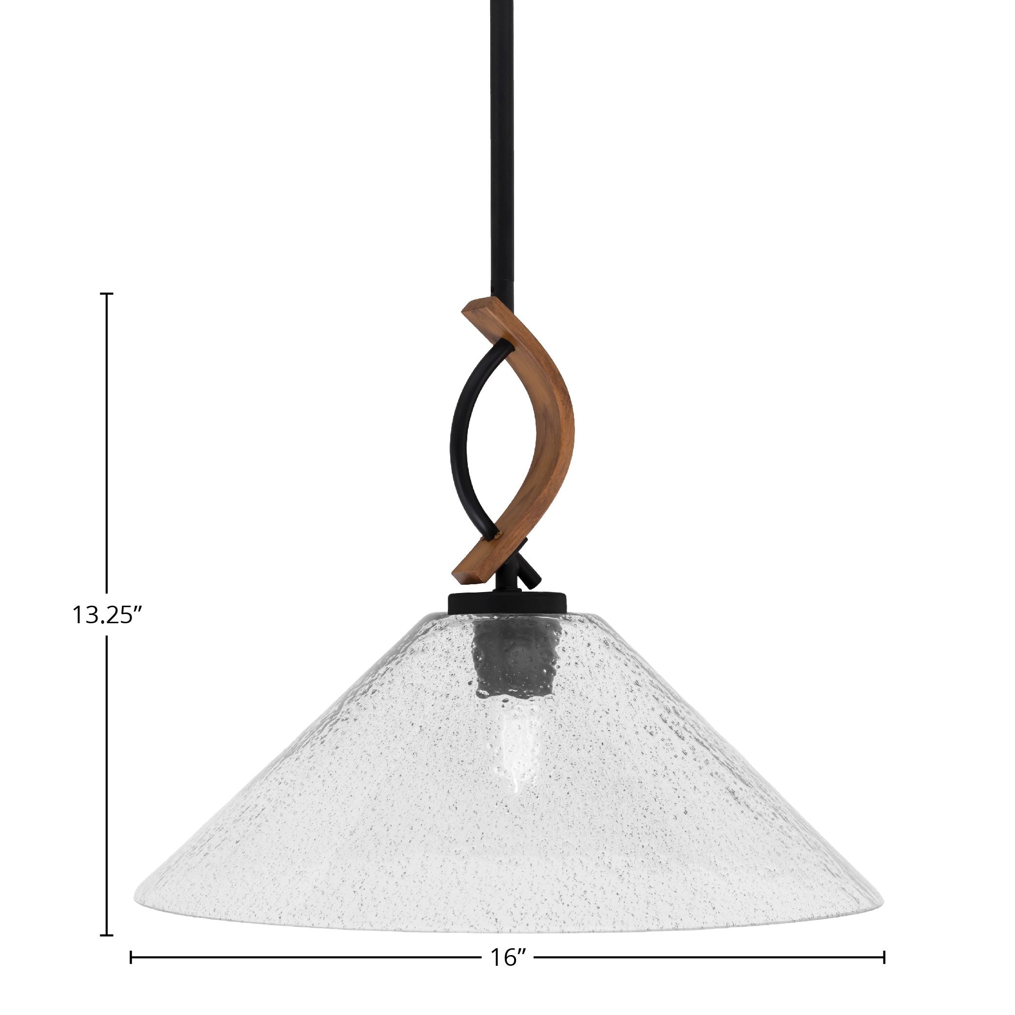 Monterey One Light Mini Pendant in Matte Black & Painted Wood-look Metal with 16" Smoke Bubble Shade