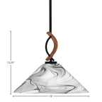 Monterey One Light Mini Pendant in Matte Black & Painted Wood-look Metal with 16" Onyx Swirl Shade