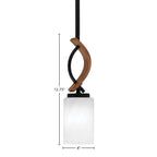 Monterey One Light Mini Pendant in Matte Black & Painted Wood-look Metal with 4" White Marble Shade