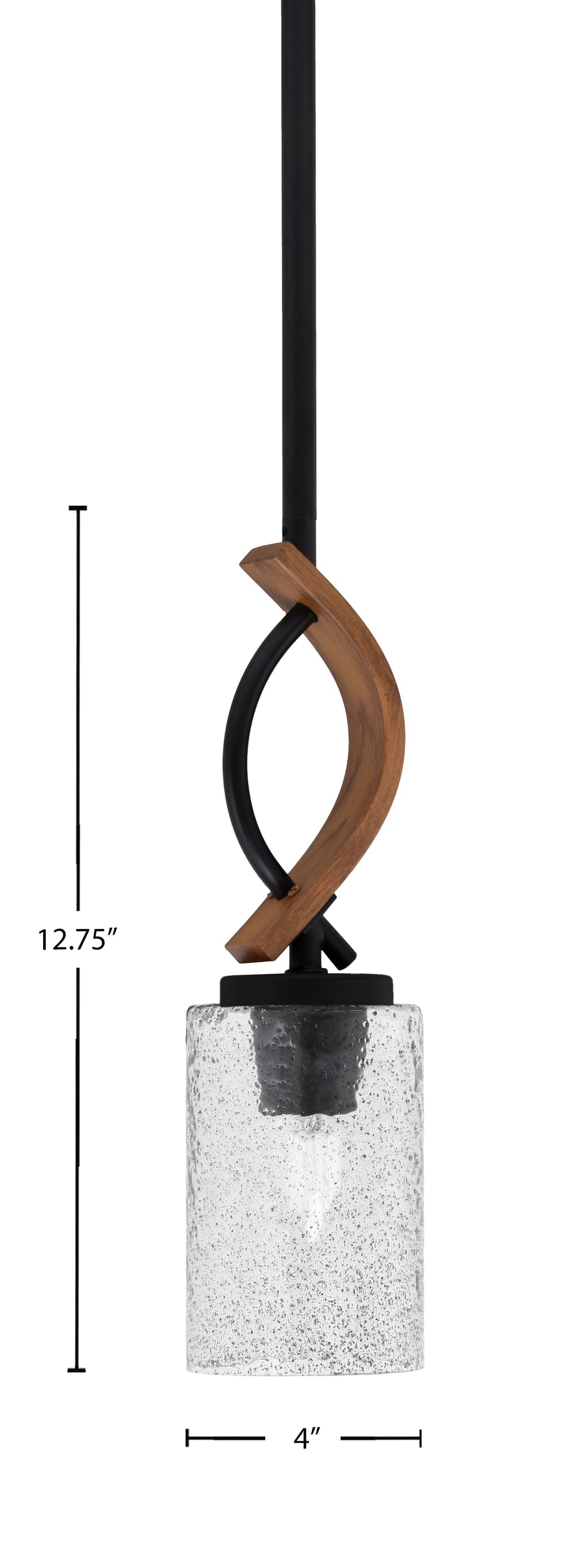 Monterey One Light Mini Pendant in Matte Black & Painted Wood-look Metal with 4" Smoke Bubble Shade