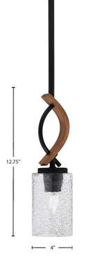Monterey One Light Mini Pendant in Matte Black & Painted Wood-look Metal with 4" Smoke Bubble Shade