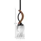 Monterey One Light Mini Pendant in Matte Black & Painted Wood-look Metal with 4" Onyx Swirl Shade