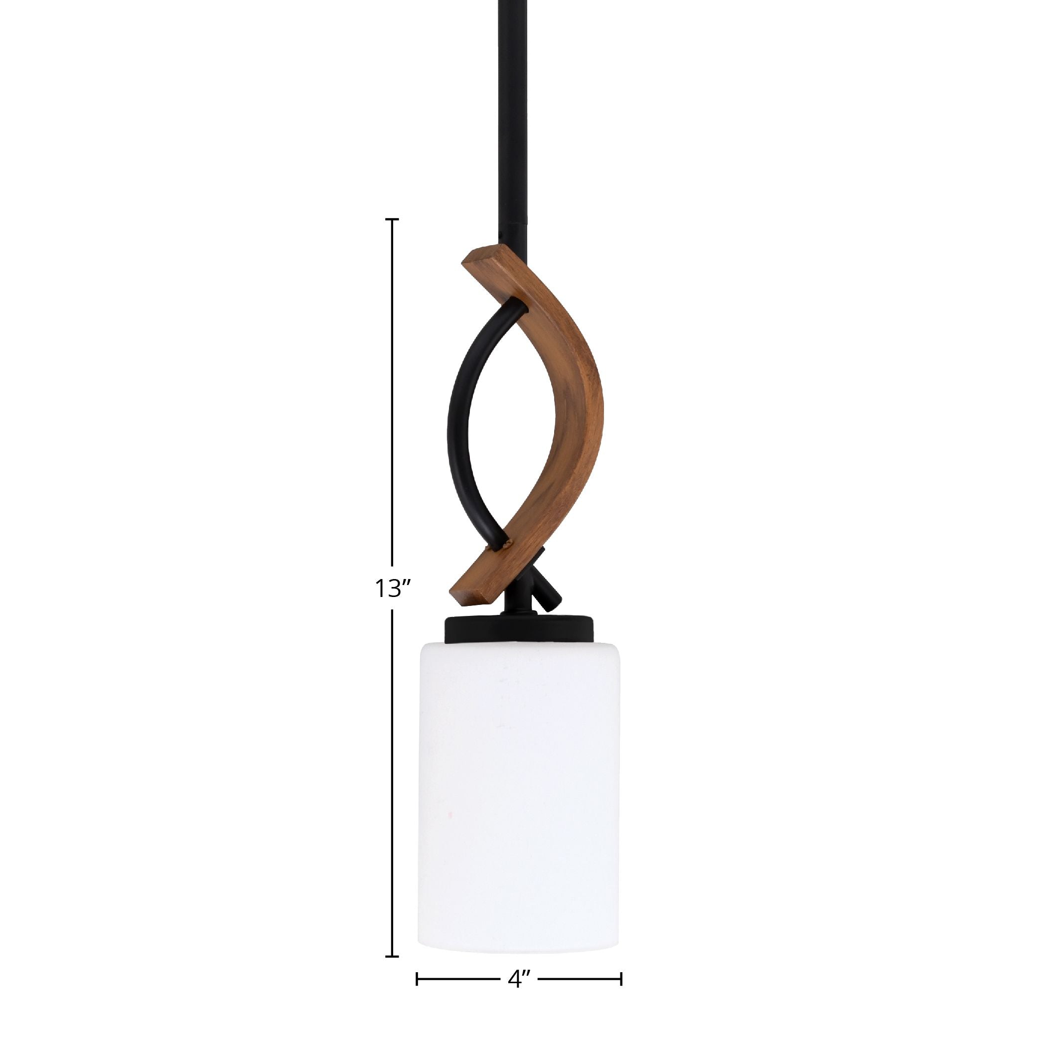 Monterey One Light Mini Pendant in Matte Black & Painted Wood-look Metal with 4" White Muslin Shade
