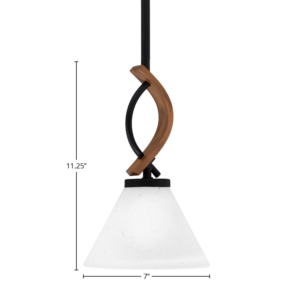 Monterey One Light Mini Pendant in Matte Black & Painted Wood-look Metal with 7" White Muslin Shade