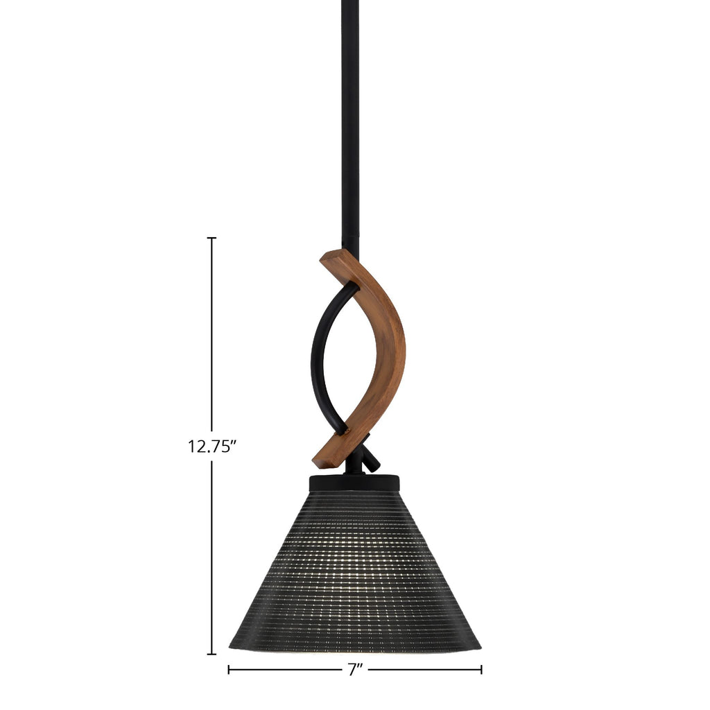 Monterey One Light Mini Pendant in Matte Black & Painted Wood-look Metal with 7" Black Matrix Shade