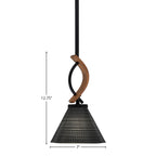 Monterey One Light Mini Pendant in Matte Black & Painted Wood-look Metal with 7" Black Matrix Shade