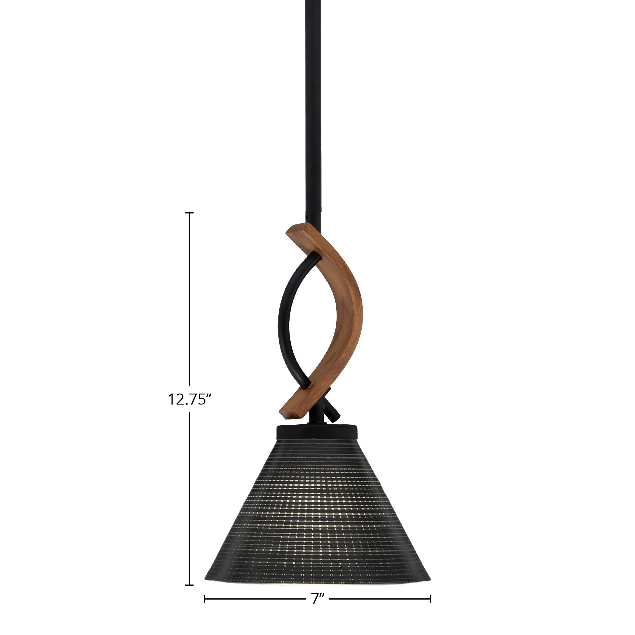 Monterey One Light Mini Pendant in Matte Black & Painted Wood-look Metal with 7" Black Matrix Shade