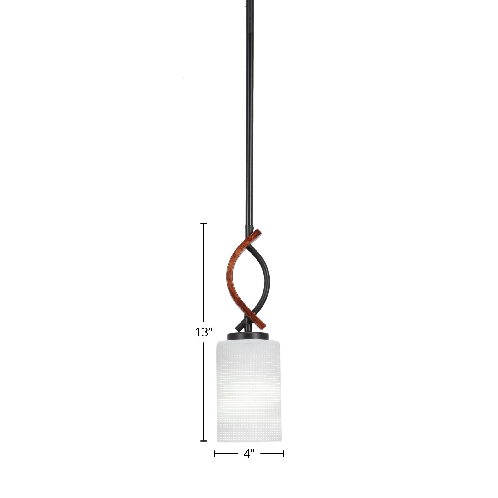 Monterey One Light Mini Pendant in Matte Black & Painted Wood-look Metal with 4" White Matrix Shade