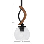 Monterey One Light Mini Pendant in Matte Black & Painted Wood-look Metal with 75" Clear Bubble Glass Shade