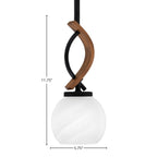 Monterey One Light Mini Pendant in Matte Black & Painted Wood-look Metal with 75" White Marble Glass Shade