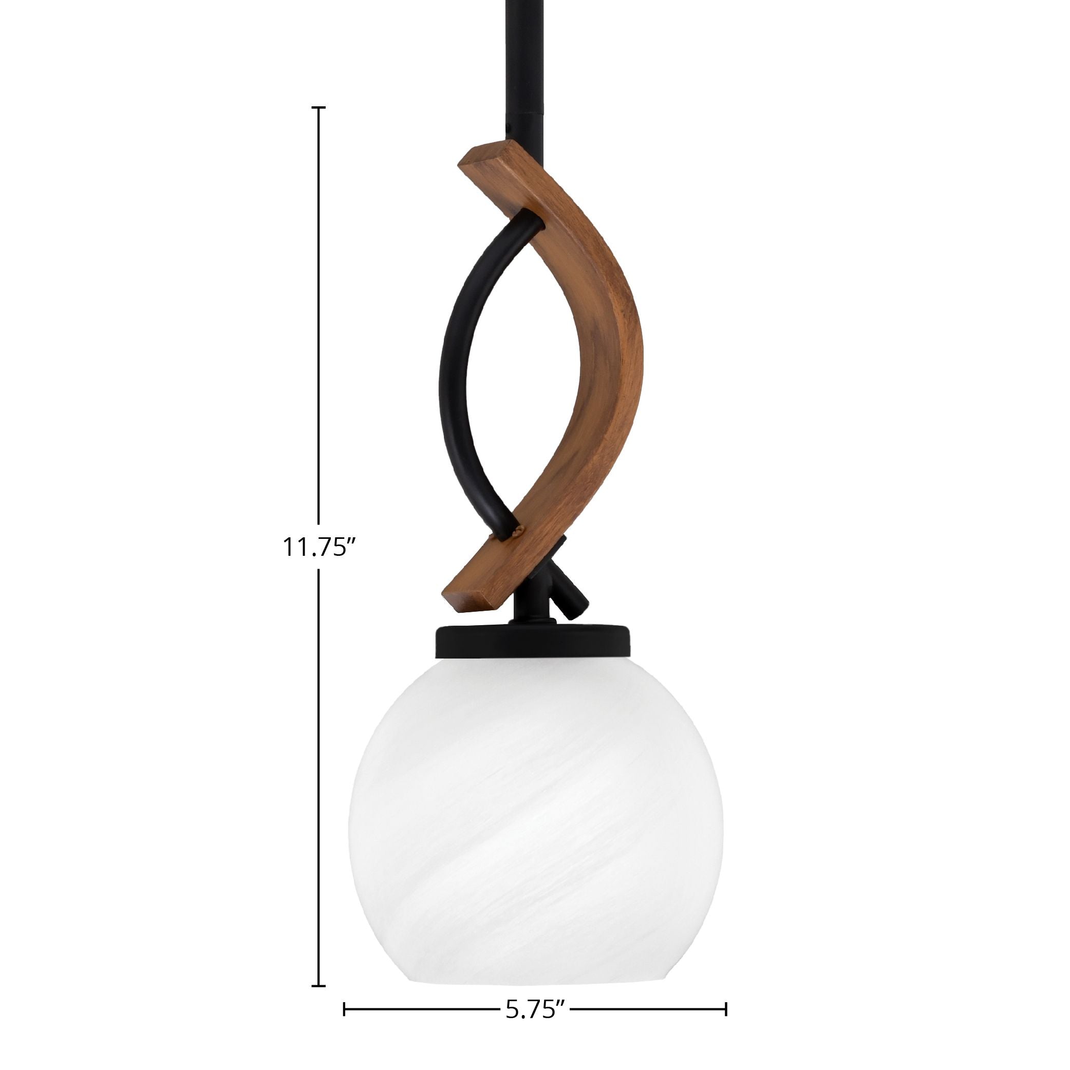 Monterey One Light Mini Pendant in Matte Black & Painted Wood-look Metal with 75" White Marble Glass Shade