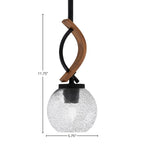 Monterey One Light Mini Pendant in Matte Black & Painted Wood-look Metal with 75" Smoke Bubble Glass Shade