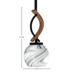 Monterey One Light Mini Pendant in Matte Black & Painted Wood-look Metal with 75" Onyx Swirl Glass Shade