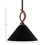 Monterey One Light Mini Pendant in Matte Black & Painted Wood-look Metal with 14" Matte Black Cone Metal Shade Shade