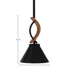 Monterey One Light Mini Pendant in Matte Black & Painted Wood-look Metal with 7" Matte Black Cone Metal Shade Shade
