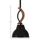 Monterey One Light Mini Pendant in Matte Black & Painted Wood-look Metal with 7" Matte Black Double Bubble Metal Shade Shade