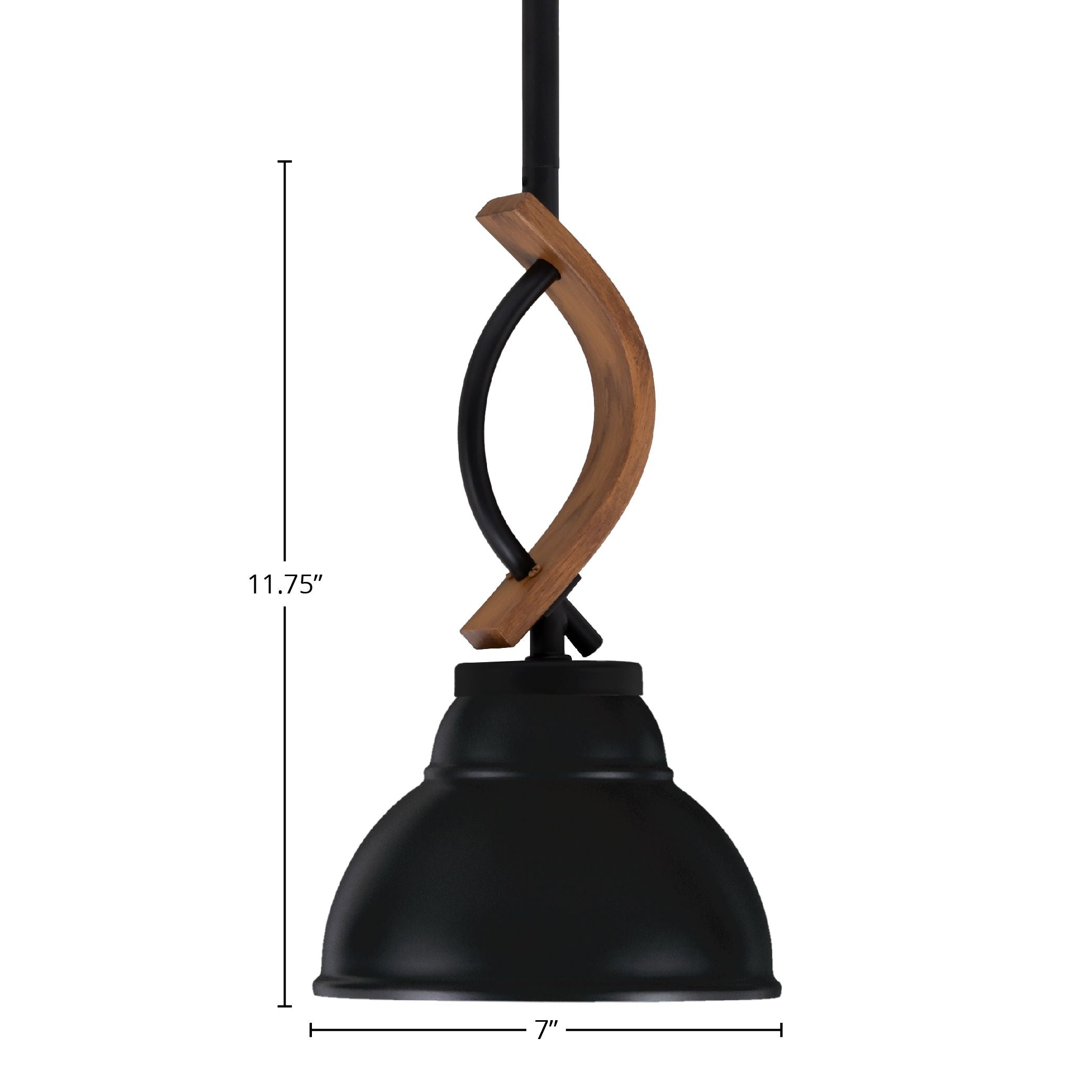 Monterey One Light Mini Pendant in Matte Black & Painted Wood-look Metal with 7" Matte Black Double Bubble Metal Shade Shade