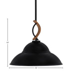 Monterey One Light Mini Pendant in Matte Black & Painted Wood-look Metal with 16" Matte Black Double Bubble Metal Shade Shade