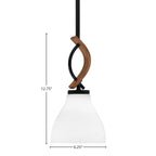 Monterey One Light Mini Pendant in Matte Black & Painted Wood-look Metal with 25" White Marble Glass Shade