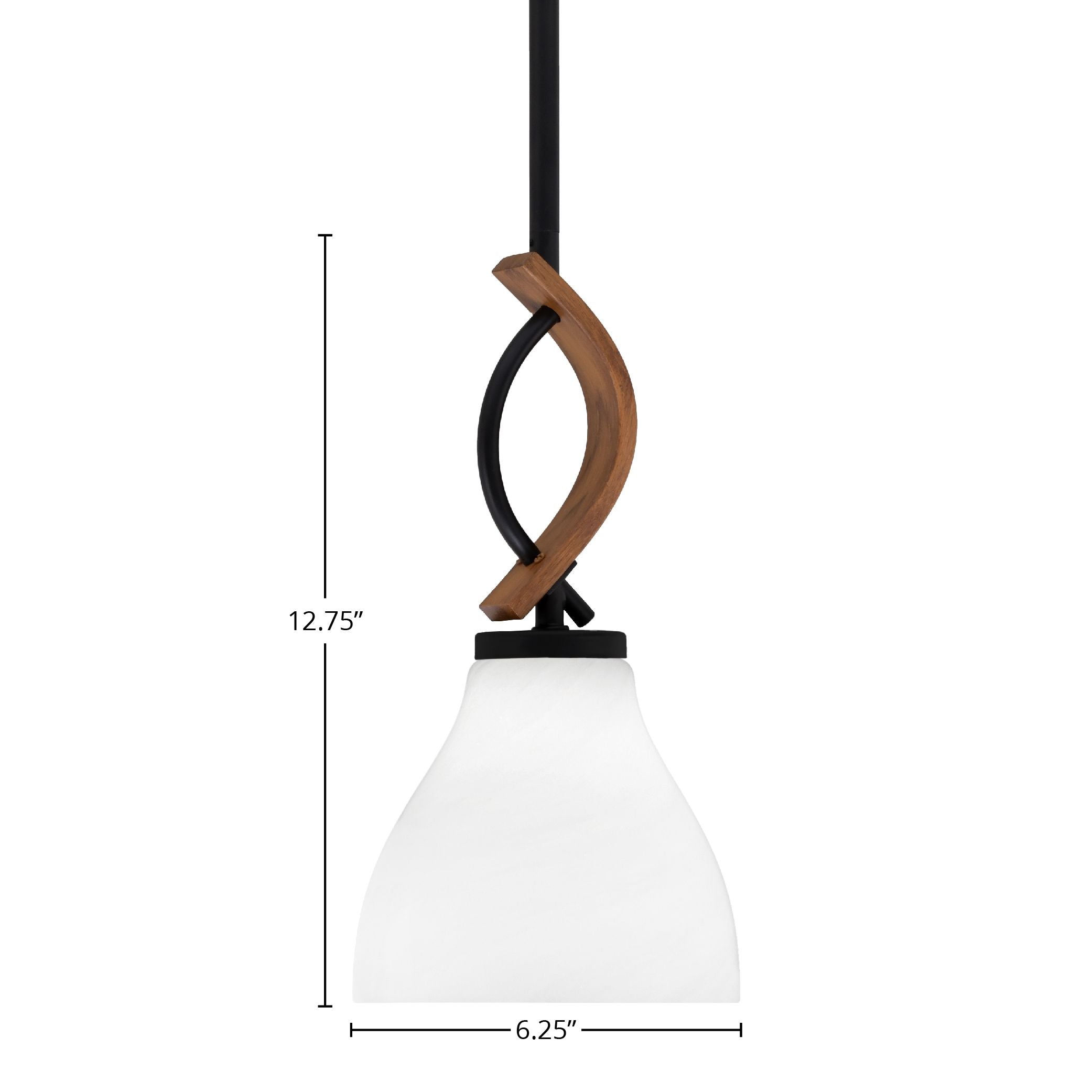 Monterey One Light Mini Pendant in Matte Black & Painted Wood-look Metal with 25" White Marble Glass Shade