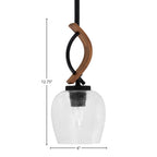 Monterey One Light Mini Pendant in Matte Black & Painted Wood-look Metal with 6" Clear Bubble Shade