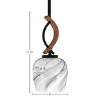 Monterey One Light Mini Pendant in Matte Black & Painted Wood-look Metal with 6" Onyx Swirl Shade