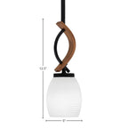 Monterey One Light Mini Pendant in Matte Black & Painted Wood-look Metal with 5" White Linen Shade