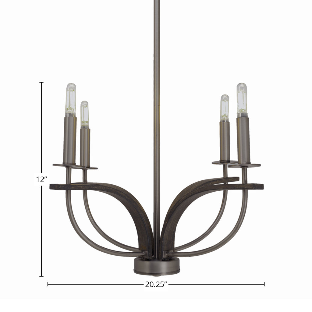 Monterey Four Light Chandelier in Graphite & Painted Distressed Wood-look Metal