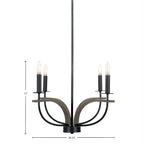 Monterey Four Light Chandelier in Matte Black & Painted Distressed Wood-look Metal