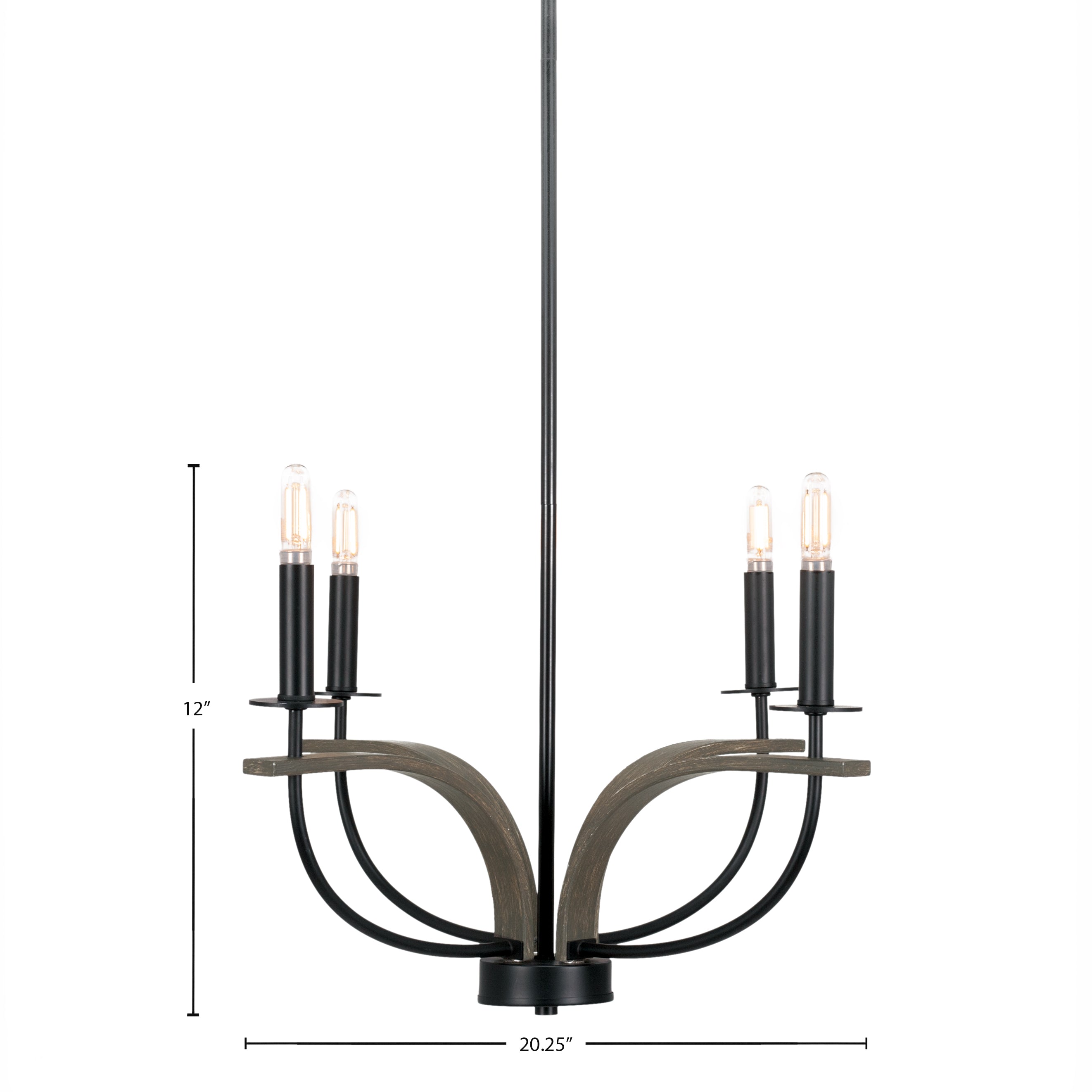 Monterey Four Light Chandelier in Matte Black & Painted Distressed Wood-look Metal