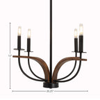 Monterey Four Light Chandelier in Matte Black & Painted Wood-look Metal